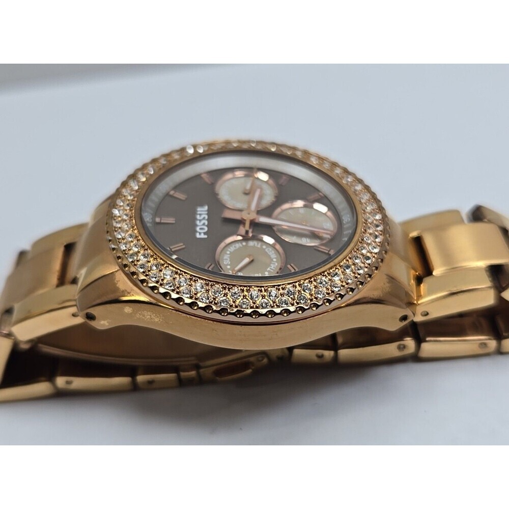 Fossil Stella ES3502 Womens Rose Gold Crystal Multifunction Watch New Battery - Picture 11 of 11